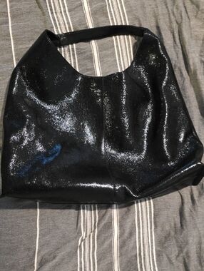 Black Patent Leather Hobo Bag - Classic Everyday Shoulder Bag By MARCELLA LUX